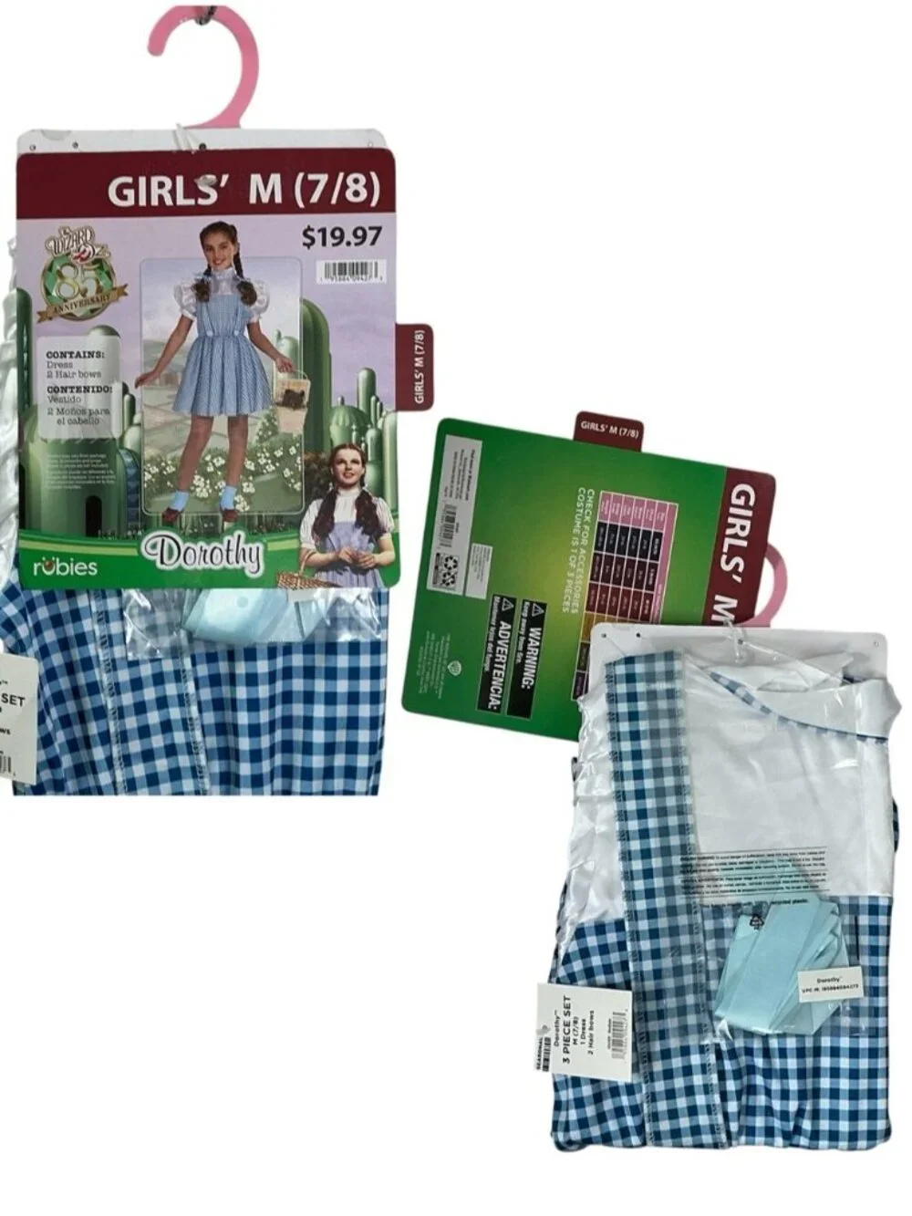 Wizard of Oz Dorothy Costume Dress Blue White Gingham Hair Bows Girls Medium 7-8 - Picture 2 of 16